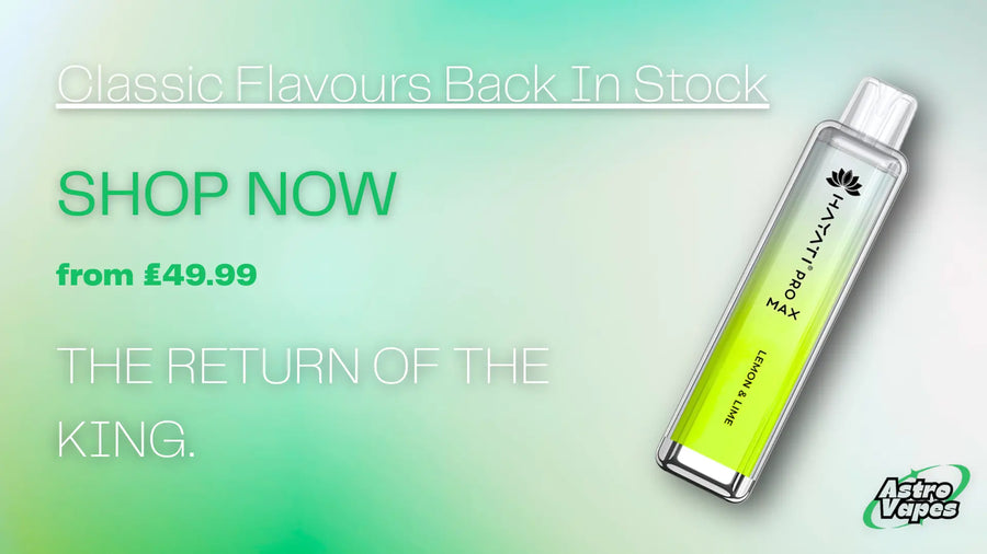Crystal Pro Max 4000 puff vape, classic flavours back in stock at Astro Vapes